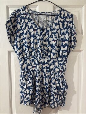 Navy & White Cat Print Romper